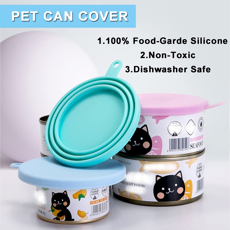 WAFJAMF Silicone Pet Can Covers,Dog Cat Food Can Lids and Spoons,Universal BPA Free,Fit Multiple Sizes Dishwasher Safe-3Pack - Image 2